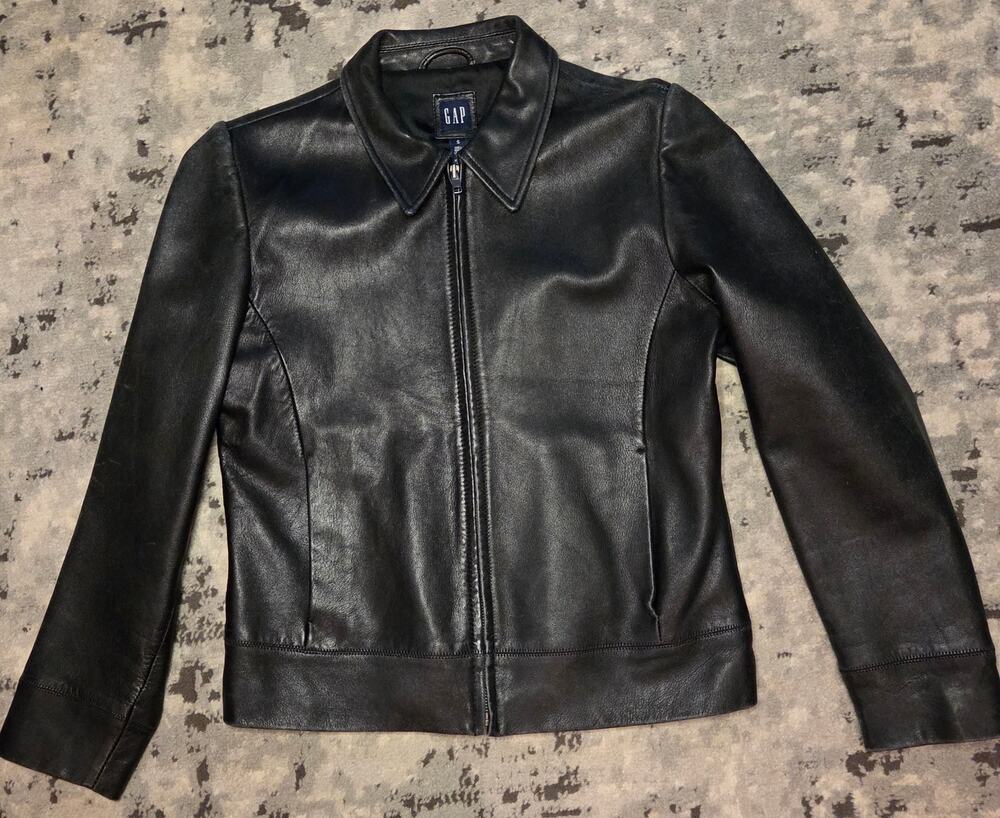 Classic Vintage Gap 90s Dark Leather Zip-Up Jacket -Small Moto Streetwear